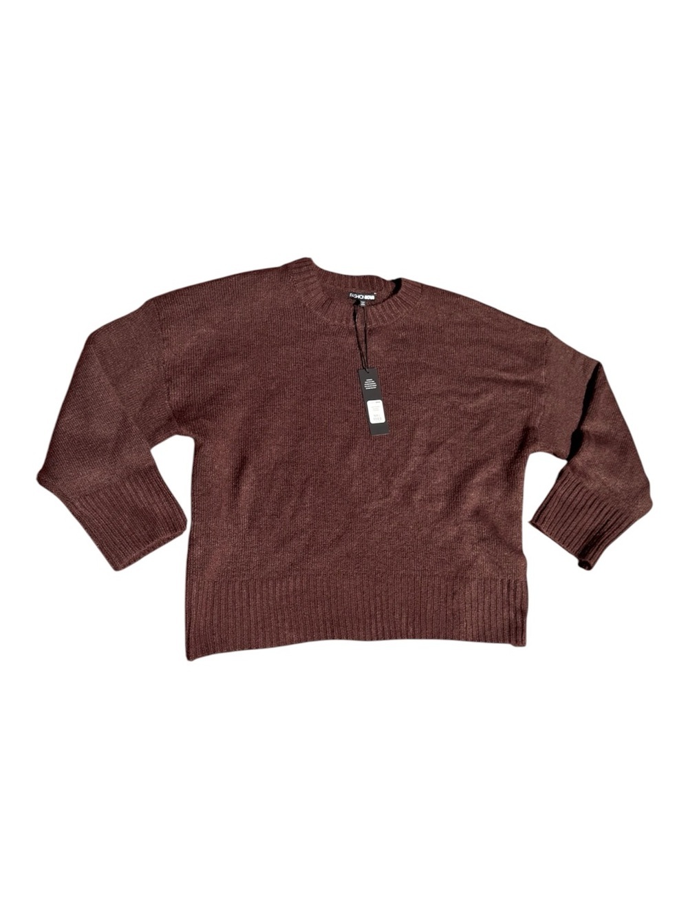 Fashion Nova Layin Sweater Brown Knit Pullover Size Large NWT - Picture 2 of 5